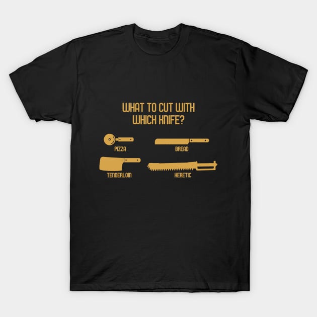 What to Cut with which Knife Funny Wargaming Meme T-Shirt by pixeptional